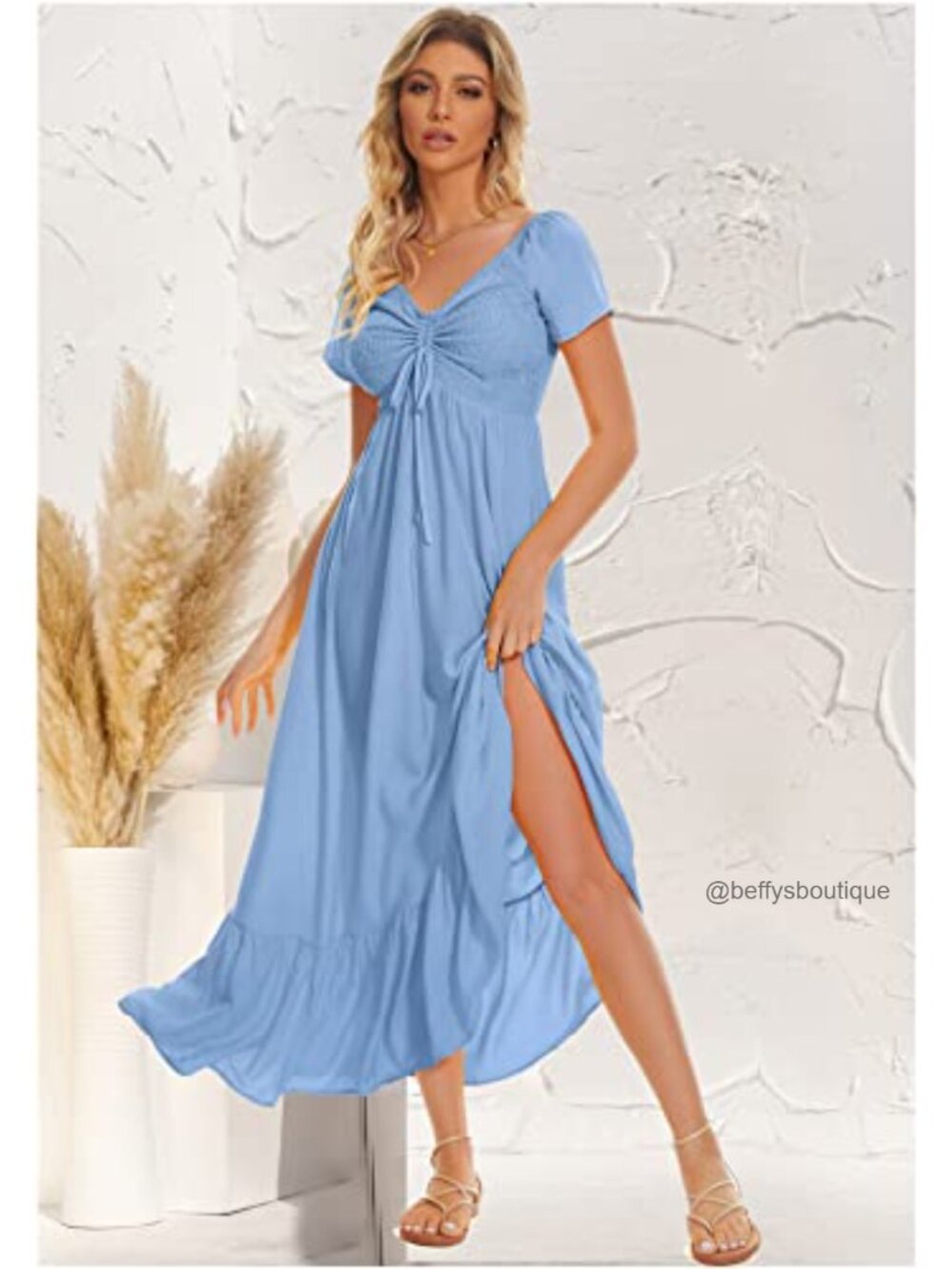 Rayon Floral Smocked Maxi Dress Off Shoulder Boho Women - Picture 3 of 6